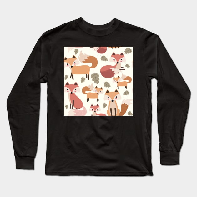 Little Fox and Leaf Print Long Sleeve T-Shirt by NattyDesigns